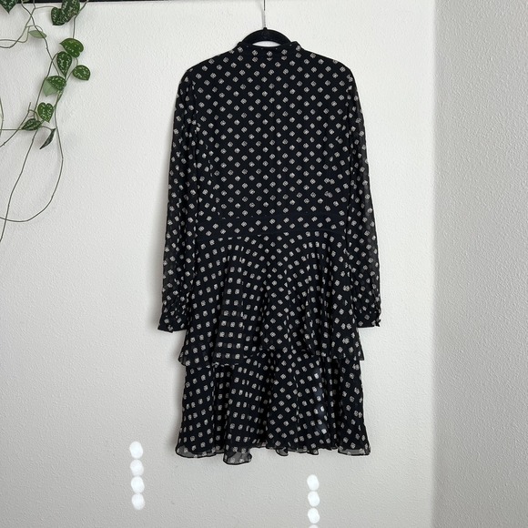 TORY BURCH Seymour Silk Georgette Mini Dress Size 6 Geometric Fish Print Tiered - Picture 4 of 11